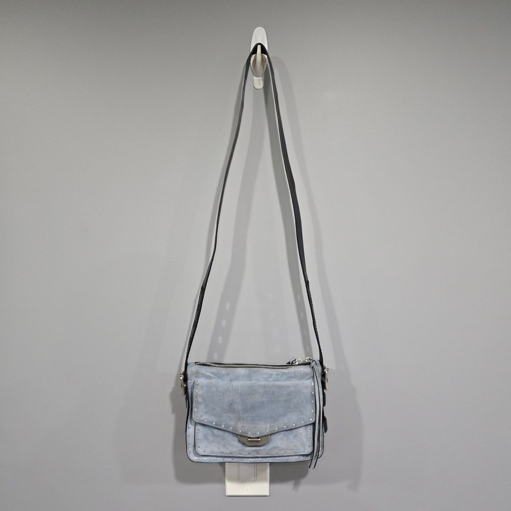 🐢 Rag & Bone Small Field Messenger Bag in Blue Suede With Silver Hardware.